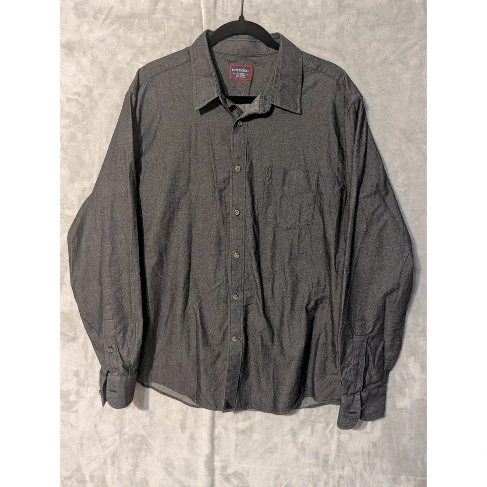 UNTUCKit Button Down Shirt Mens XL Charcoal Gray Cotton Long Sleeve Textured